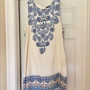 Blue and white patterned dress